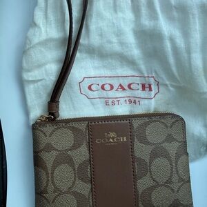 Coach Black Wristlet with Gold Zipper